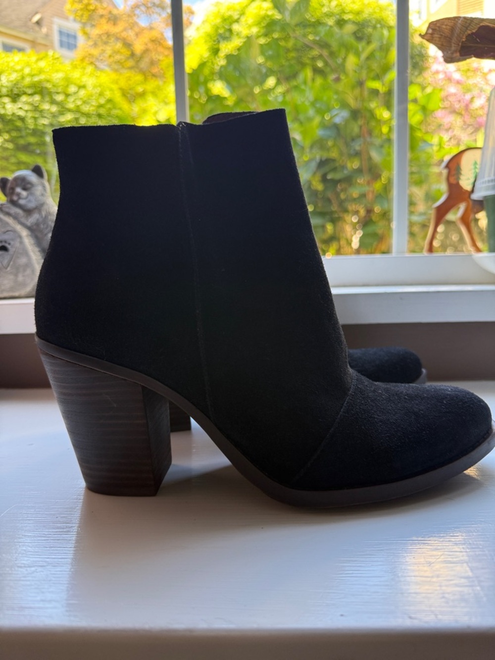 Lucky Brand Black Suede Stacked Heel Ankle Booties